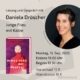 Plakat für die Lesung mit Daniela Dröscher zum Buch Junge Frau mit Katze, live in den Bücherträumen in Mülheim