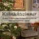 Plakat für das Weihnachtszimmer in den Bücherträumen in Mülheim an der Ruhr mit einem stimmungsvollen Weihnachtsbaum und einem kuscheligen Sessel