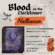 Plakat für eine Spielrunde Blood on the Clocktower für Fortgeschrittene in Mülheim an der Ruhr im Ruhrgebiet, speziell zu Halloween