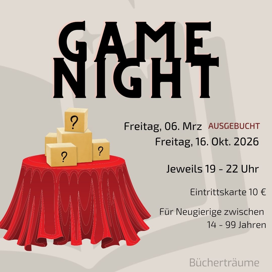 Plakat für einen Spieleabend in Mülheim an der Ruhr, an dem verschiedene Familienspiele vorgestellt werden