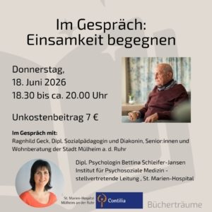 Plakat für eine Vortrag zum Thema Einsamkeit mit zwei Medizinerinnen