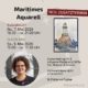 Plakat für den Workshop "Maritimes Aquarell" mit Laura aus dem Siepen von der Kreativagentur Farbtier in den Bücherträumen in Mülheim an der Ruhr, bei dem maritime Landschaften mit Aquarell gemalt werden.