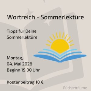 Plakat für einen Buchempfehlungsabend zum Thema "Sommerlektüre" in den Bücherträumen in Mülheim an der Ruhr