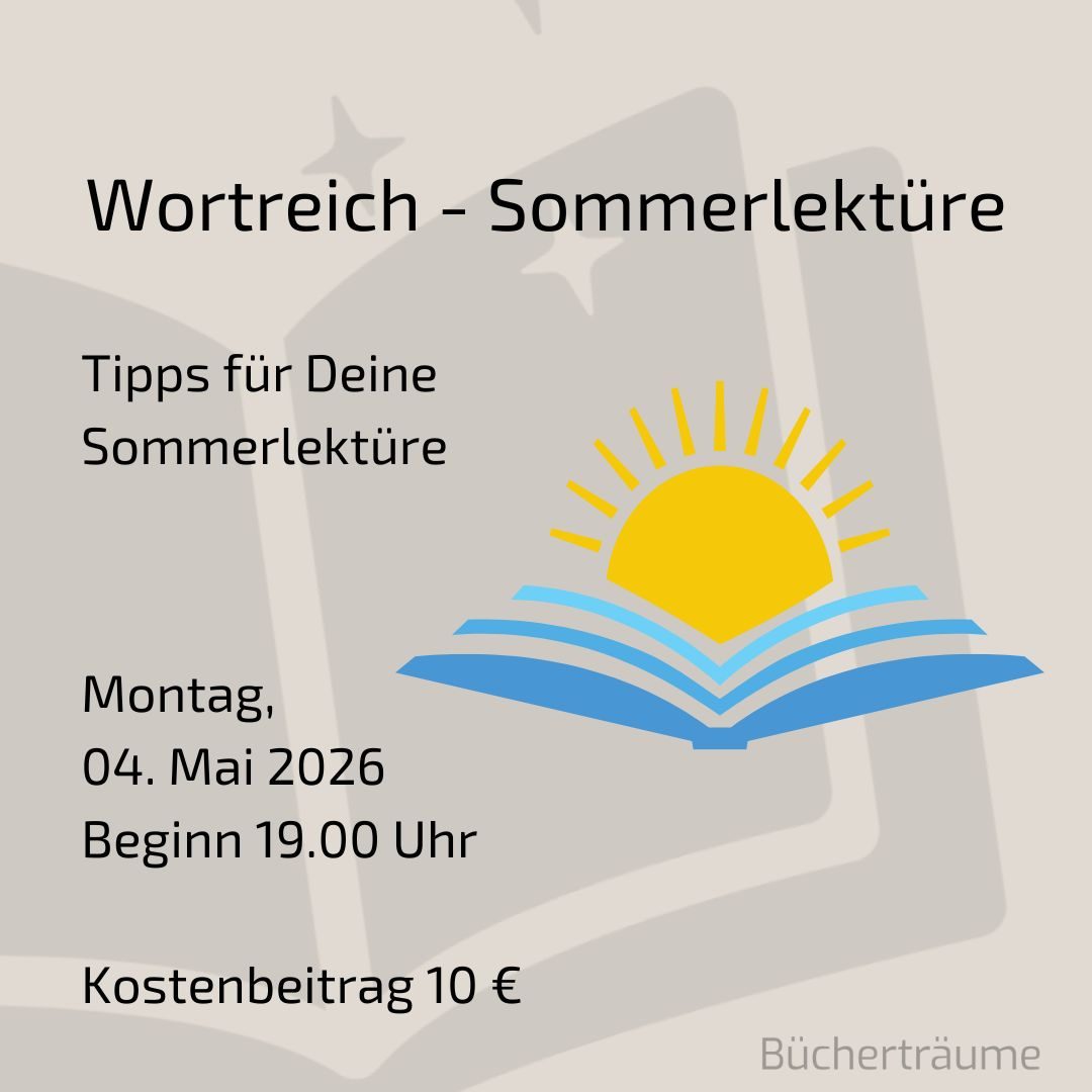 Plakat für einen Buchempfehlungsabend zum Thema "Sommerlektüre" in den Bücherträumen in Mülheim an der Ruhr