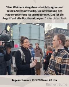 Buchhandlungspreis Tagesschau Zitat Korbinian Statement unseren Mitarbeiters Korbinian Roth zum deutschen Buchhandlungspreis 2025 und der Entscheidung von Minister Weimar drei Buchhandlungen auszuschließen