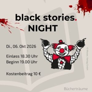 Plakat für einen Spieleabend zum Thema black stories in Mülheim an der Ruhr im Ruhrgebiet